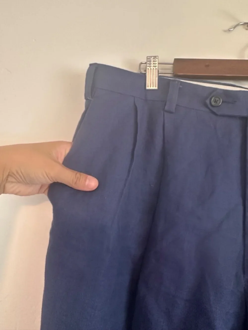 Ralph Lauren Linen Pleated Trousers Pants Men 38x30 Blue Wide Leg Preppy Coastal